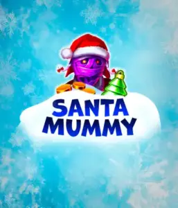  Experience the whimsical "Santa Mummy" slot game by Belatra, featuring a mummified Santa decked out in festive holiday attire. This vibrant image presents the mummy with a vivid purple hue, wearing a Santa hat, against a backdrop of snowy blue and frosty snowflakes. The game's title, "Santa Mummy," is prominently displayed in large, cool blue letters.